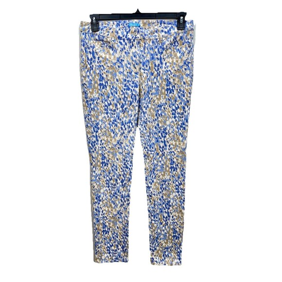 J.Mclaughlin Lexi Jeans Pants Womens 10 Watercolor Blue Tan White Print Stretch - Picture 1 of 10